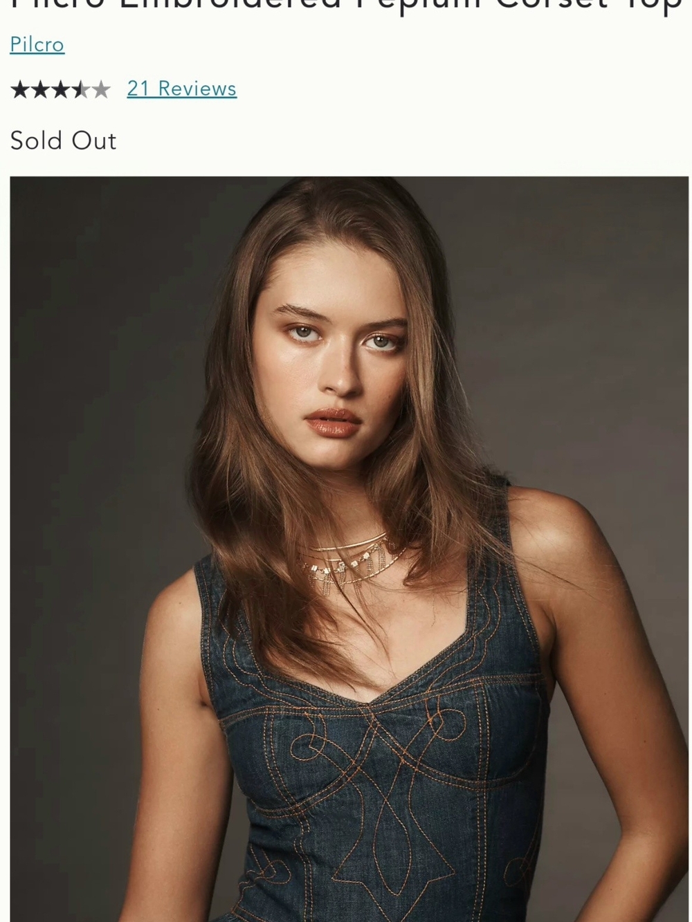 Pilcro Dark Wash Embroidered Denim Corset Top - Blue Medium